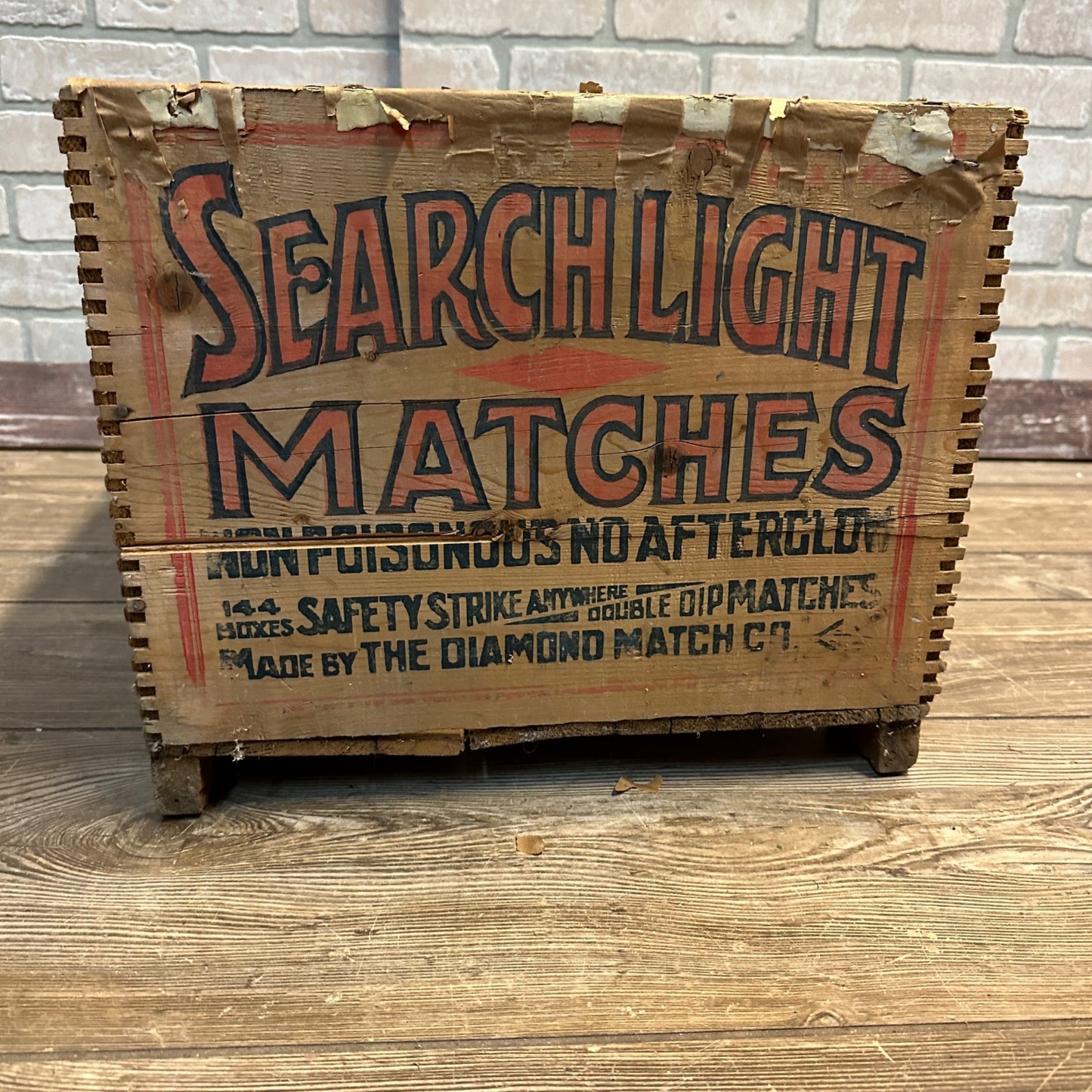 Vintage Early 1900s Searchlight Matches Wooden Advertising Crate Box