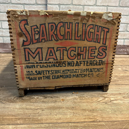 Vintage Early 1900s Searchlight Matches Wooden Advertising Crate Box