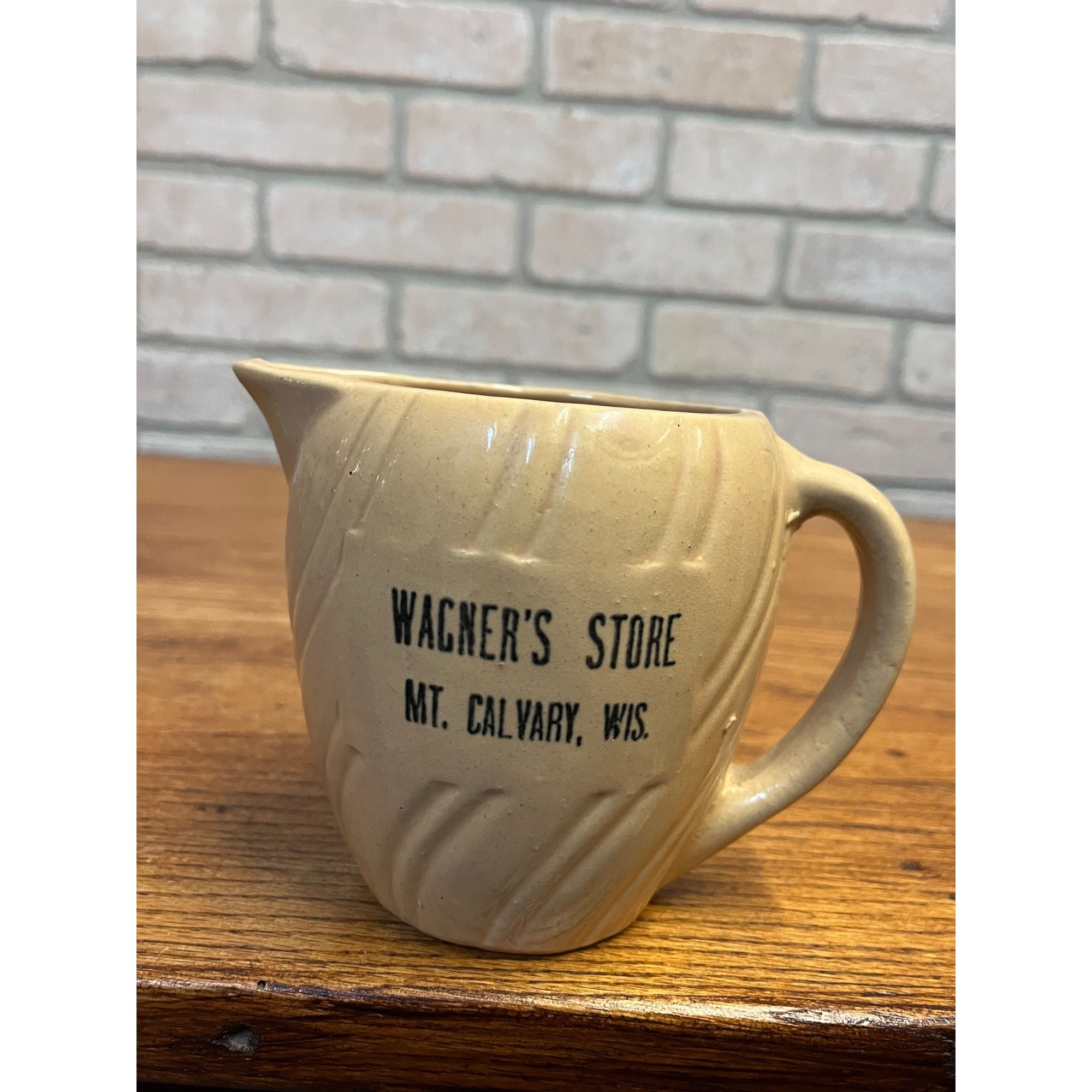 Vintage Stoneware Wagner's Store Mt. Calvary WI Wisconsin Advertising Pitcher Wis