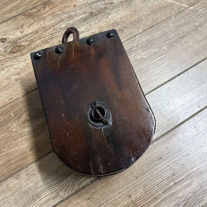 ANTIQUE LARGE WOODEN BLOCK TACKLE PULLEY NAUTICAL INDUSTRIAL 11" X 7.5"