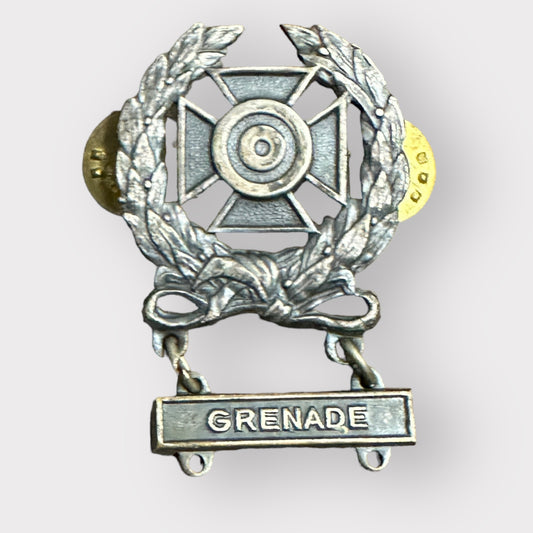 Vintage US Army Military Marksmen + Grenade Bar Medal Award 1/20 Silver Filled