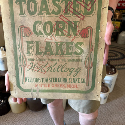 Antique 1910s Kelloggs Cereals Waxtite Cardbaord Advertising General Store Sign