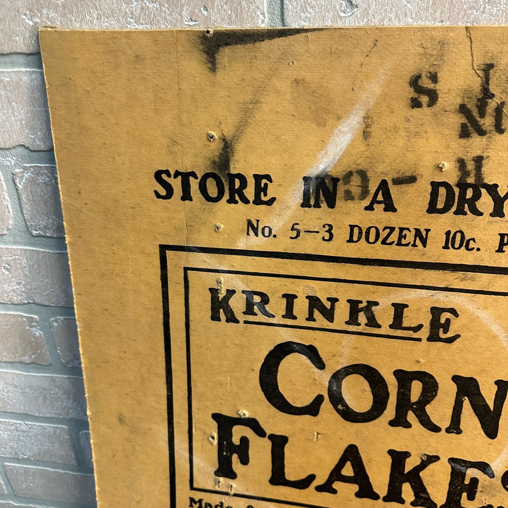 Antique Battle Creek Krinkle Corn Flakes Cereal 1910s Advertising Sign Cardboard