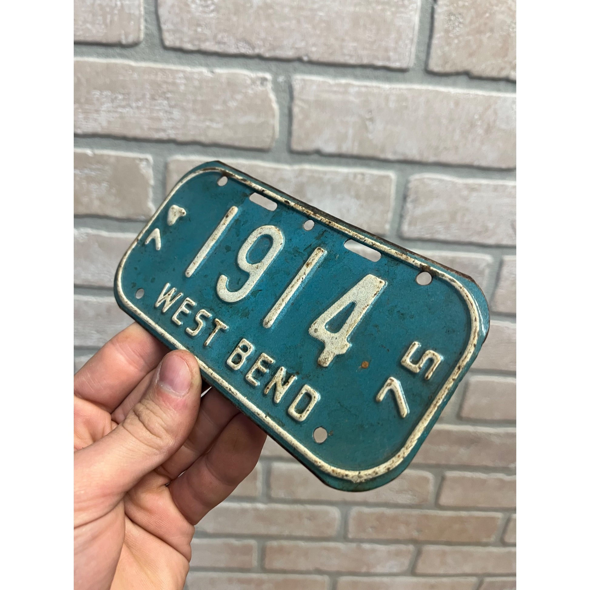 Vintage Wisconsin Bicycle Bike License Plate Embossed West Bend 1974-1975