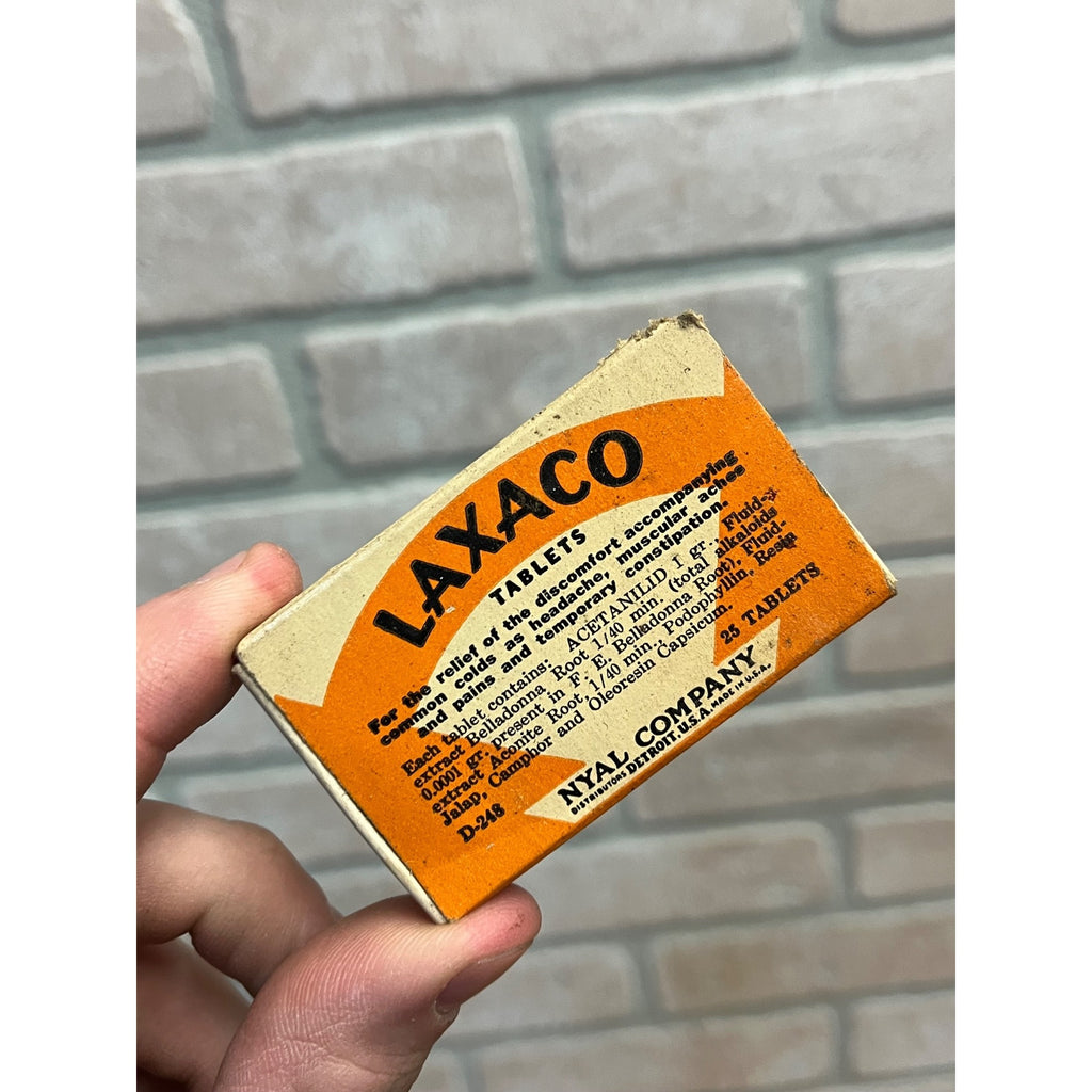 Vintage 1940s Laxaco Nyla Co. Laxative Pharmacy Medicine Box w/ Contents