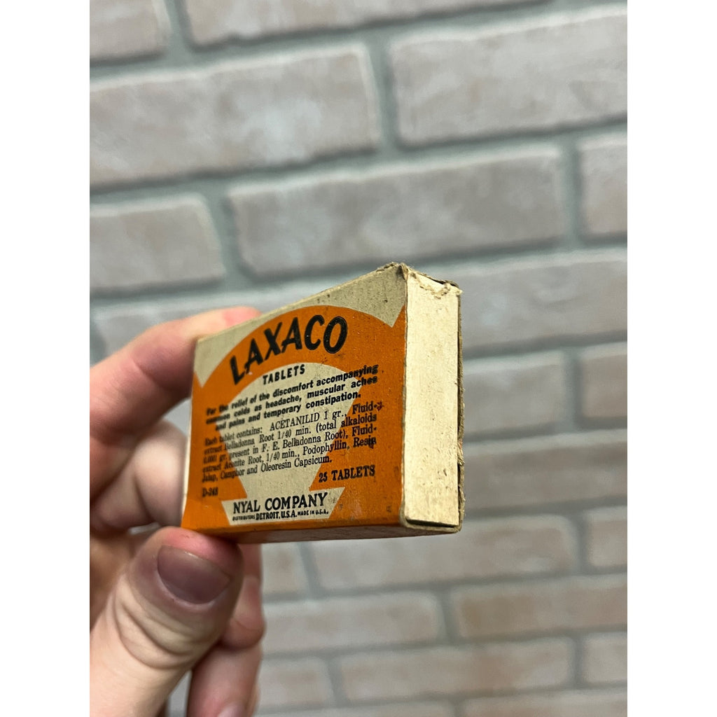 Vintage 1940s Laxaco Nyla Co. Laxative Pharmacy Medicine Box w/ Contents