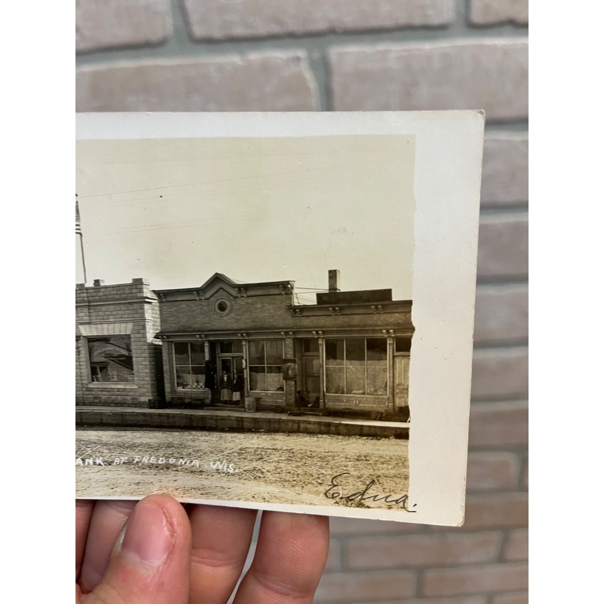 RPPC Postcard -- Fredonia Wisconsin - Bank Building Street Scene c1919