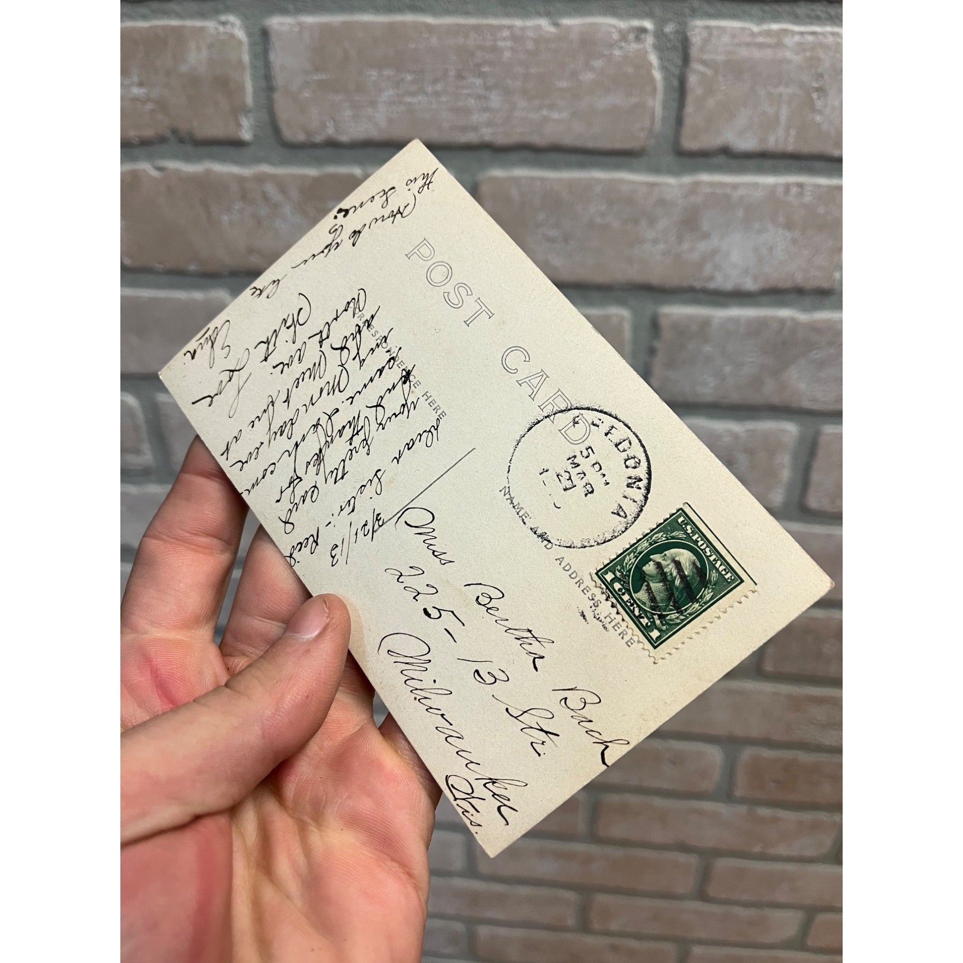 RPPC Postcard -- Fredonia Wisconsin - Bank Building Street Scene c1919