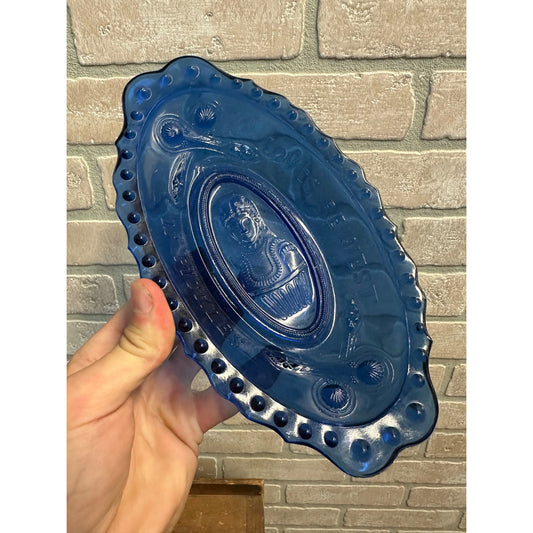 Vintage 1950s Love's Request is Pickles Cobalt Blue Embossed Dish Imperial Glass