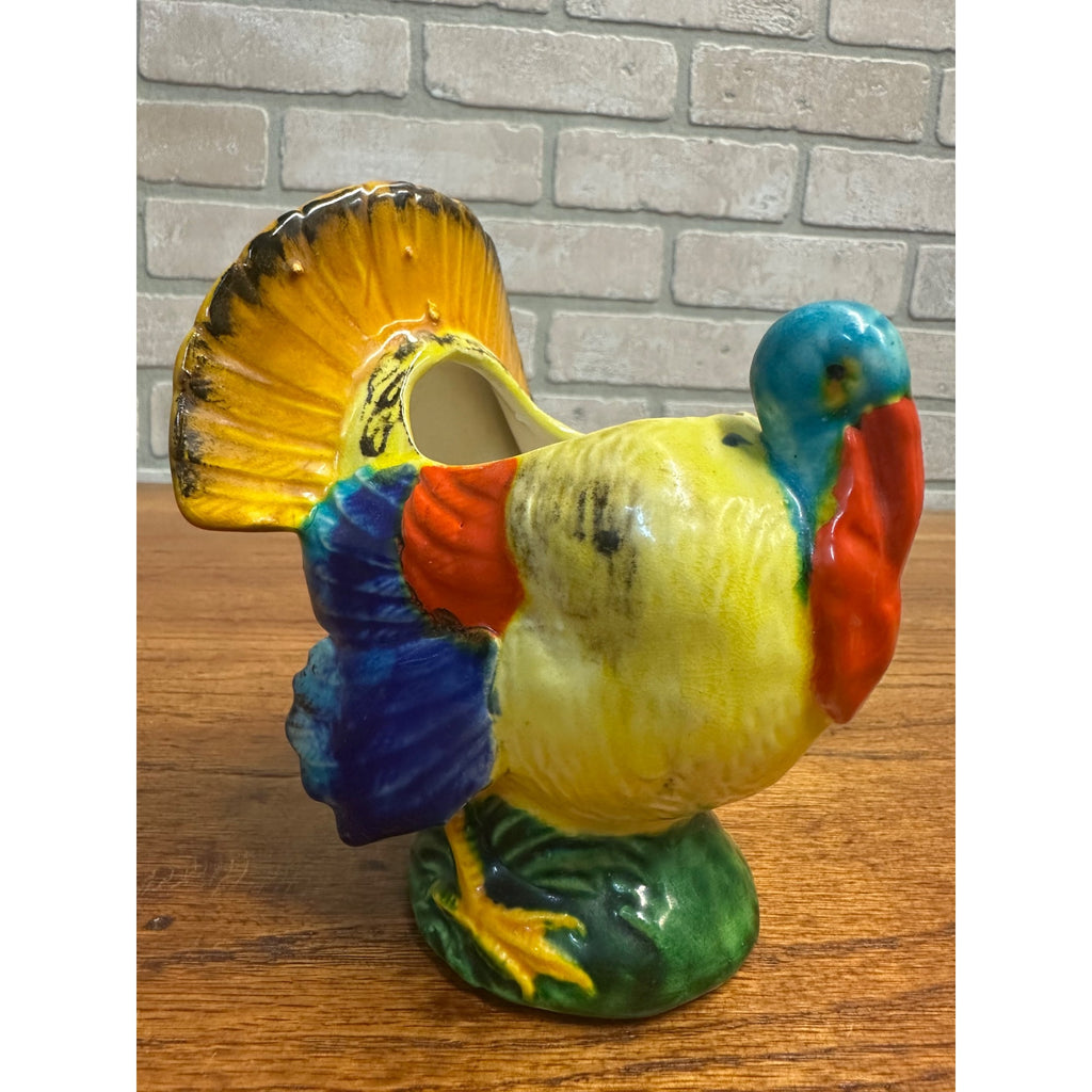 Vintage 1960s Thanksgiving Turkey Ceramic Colorful 5" Planter Pot - Japan