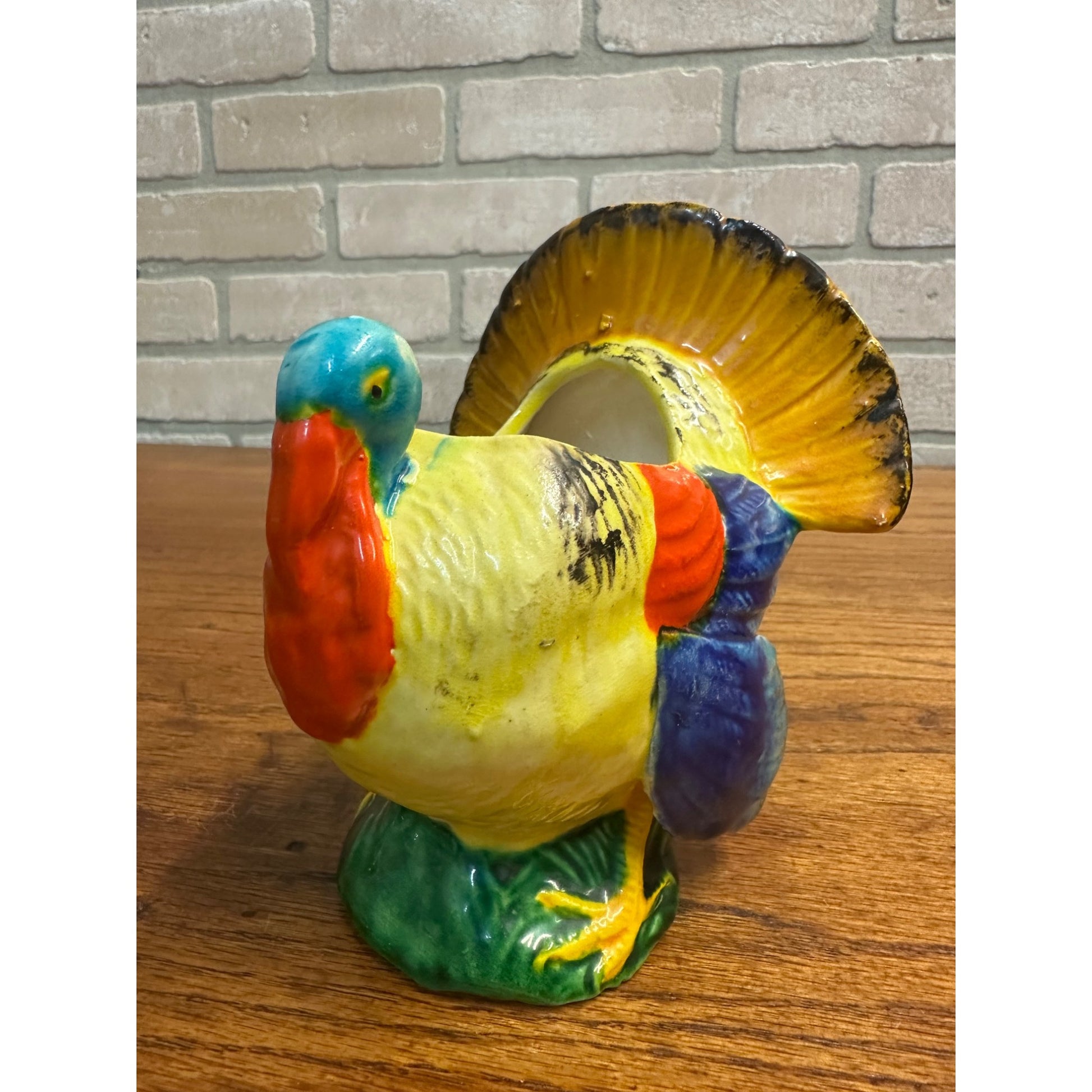 Vintage 1960s Thanksgiving Turkey Ceramic Colorful 5" Planter Pot - Japan