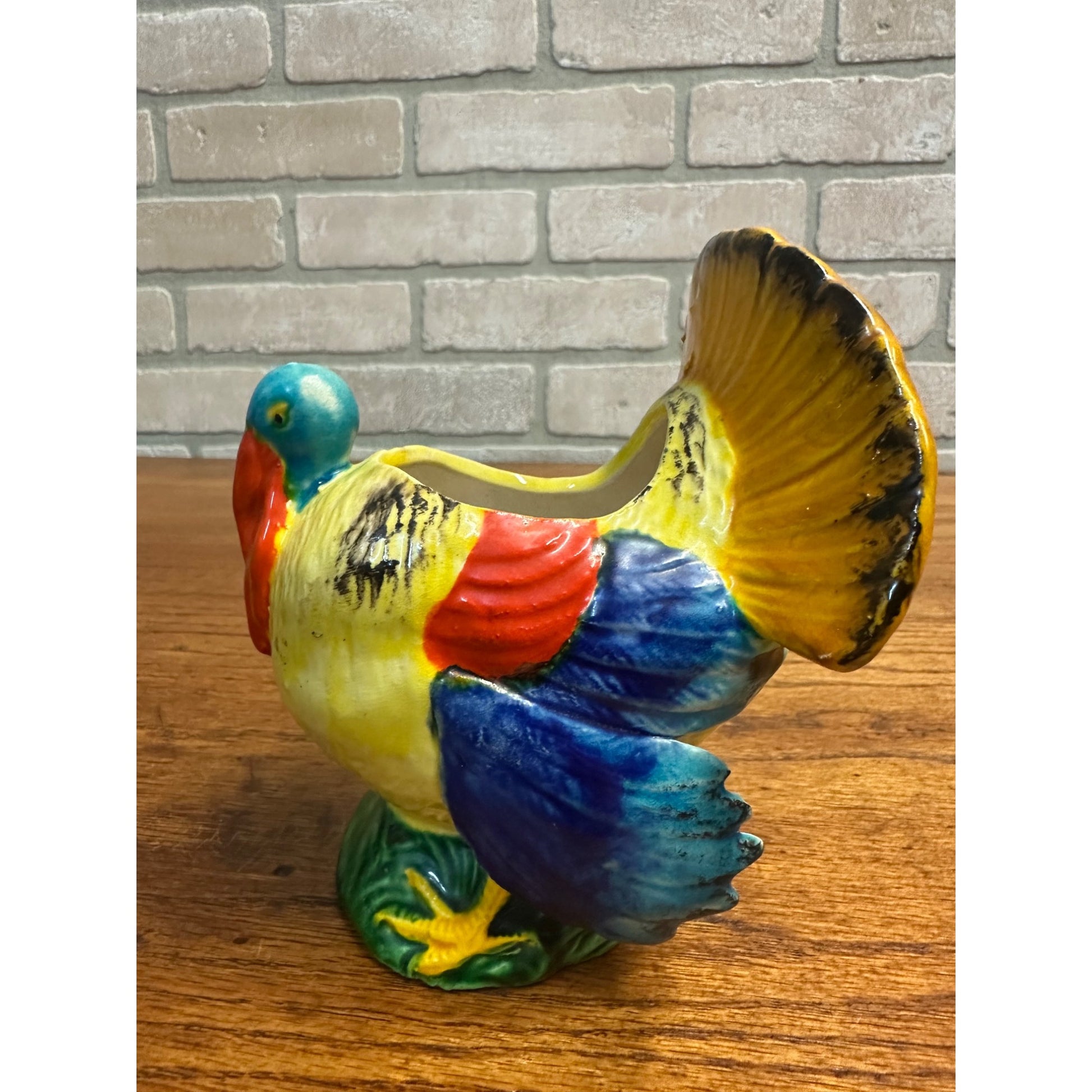 Vintage 1960s Thanksgiving Turkey Ceramic Colorful 5" Planter Pot - Japan
