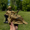 Antique Victorian Spelter Roman Woman Sitting Clock Top Mantle Figure Statue
