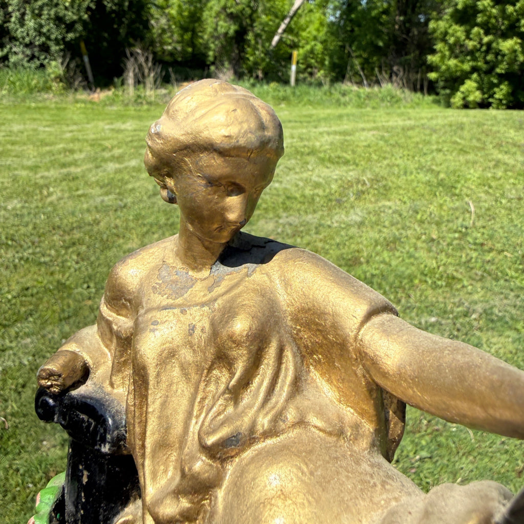 Antique Victorian Spelter Roman Woman Sitting Clock Top Mantle Figure Statue