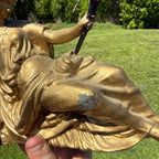 Antique Victorian Spelter Roman Woman Sitting Clock Top Mantle Figure Statue