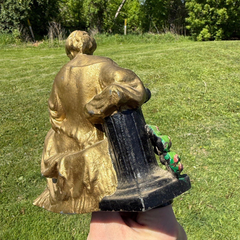 Antique Victorian Spelter Roman Woman Sitting Clock Top Mantle Figure Statue