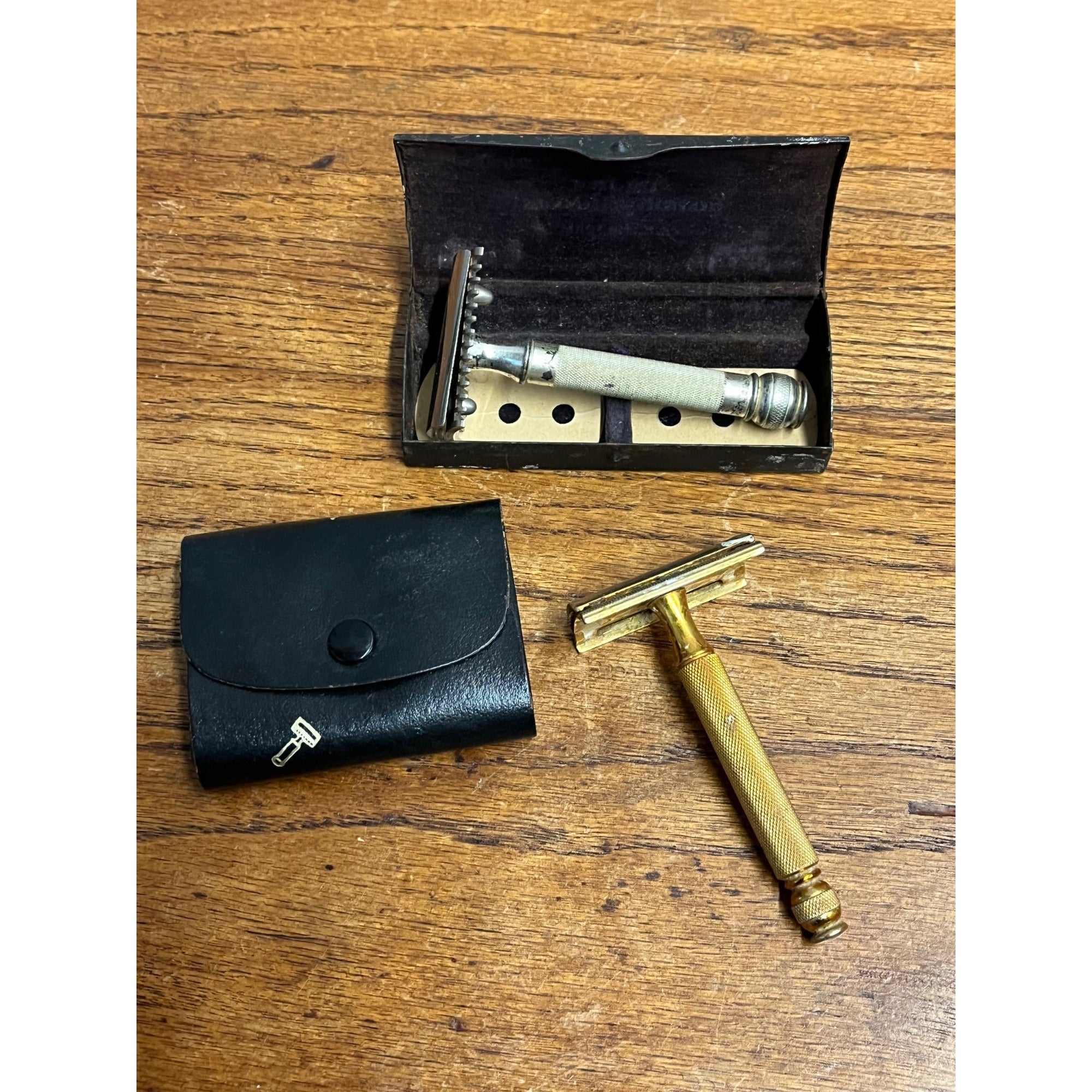 Vintage Gillette Safety Shaving Razor Lot: Old Ball End, Travel, & Gold-Tone
