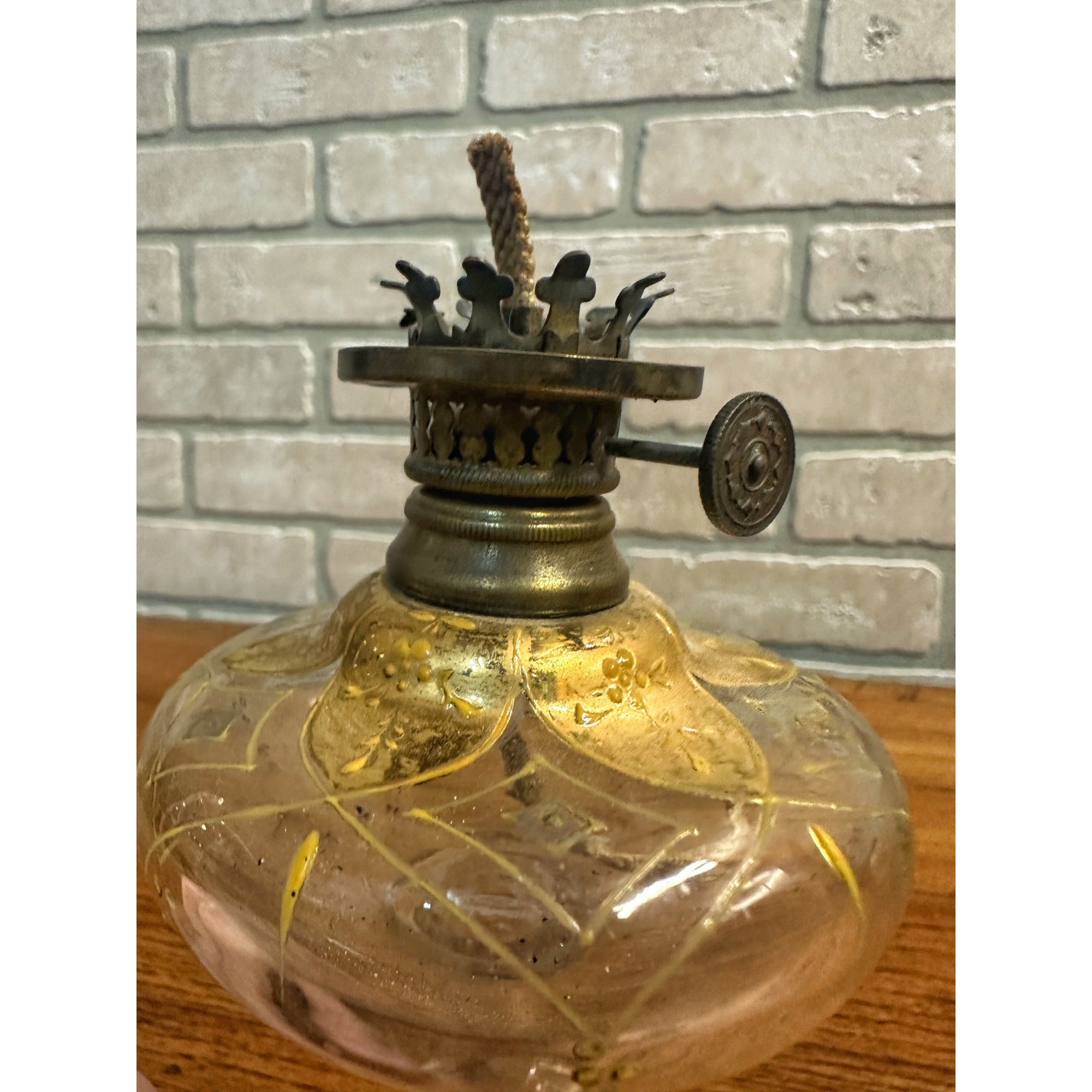 Antique 1860s Whale Oil Kerosene Glass Lamp Footed Stem German Burner Miniature