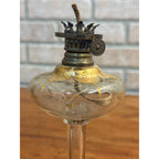 Antique 1860s Whale Oil Kerosene Glass Lamp Footed Stem German Burner Miniature