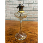 Antique 1860s Whale Oil Kerosene Glass Lamp Footed Stem German Burner Miniature