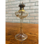 Antique 1860s Whale Oil Kerosene Glass Lamp Footed Stem German Burner Miniature