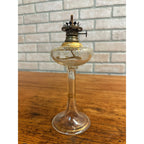 Antique 1860s Whale Oil Kerosene Glass Lamp Footed Stem German Burner Miniature