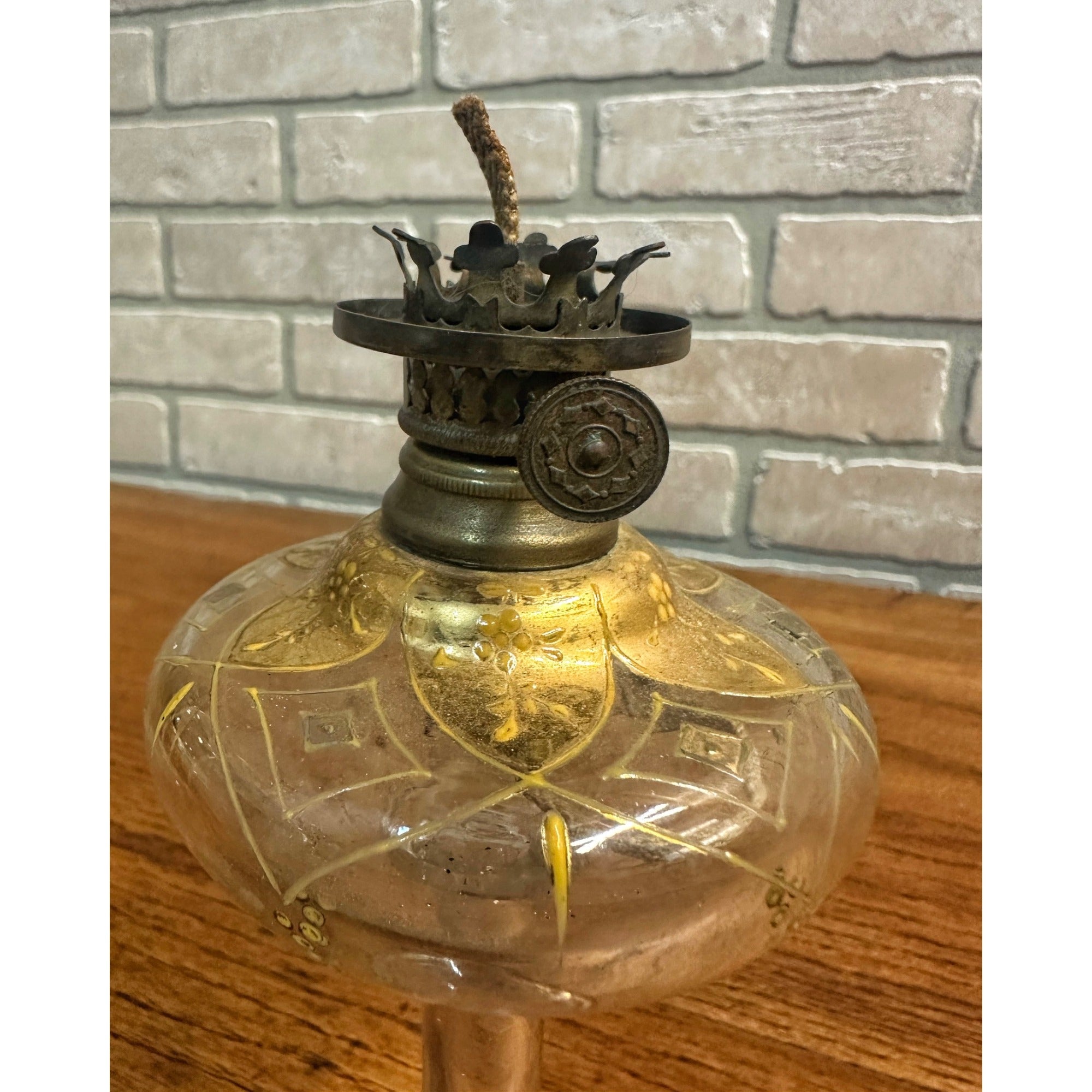 Antique 1860s Whale Oil Kerosene Glass Lamp Footed Stem German Burner Miniature