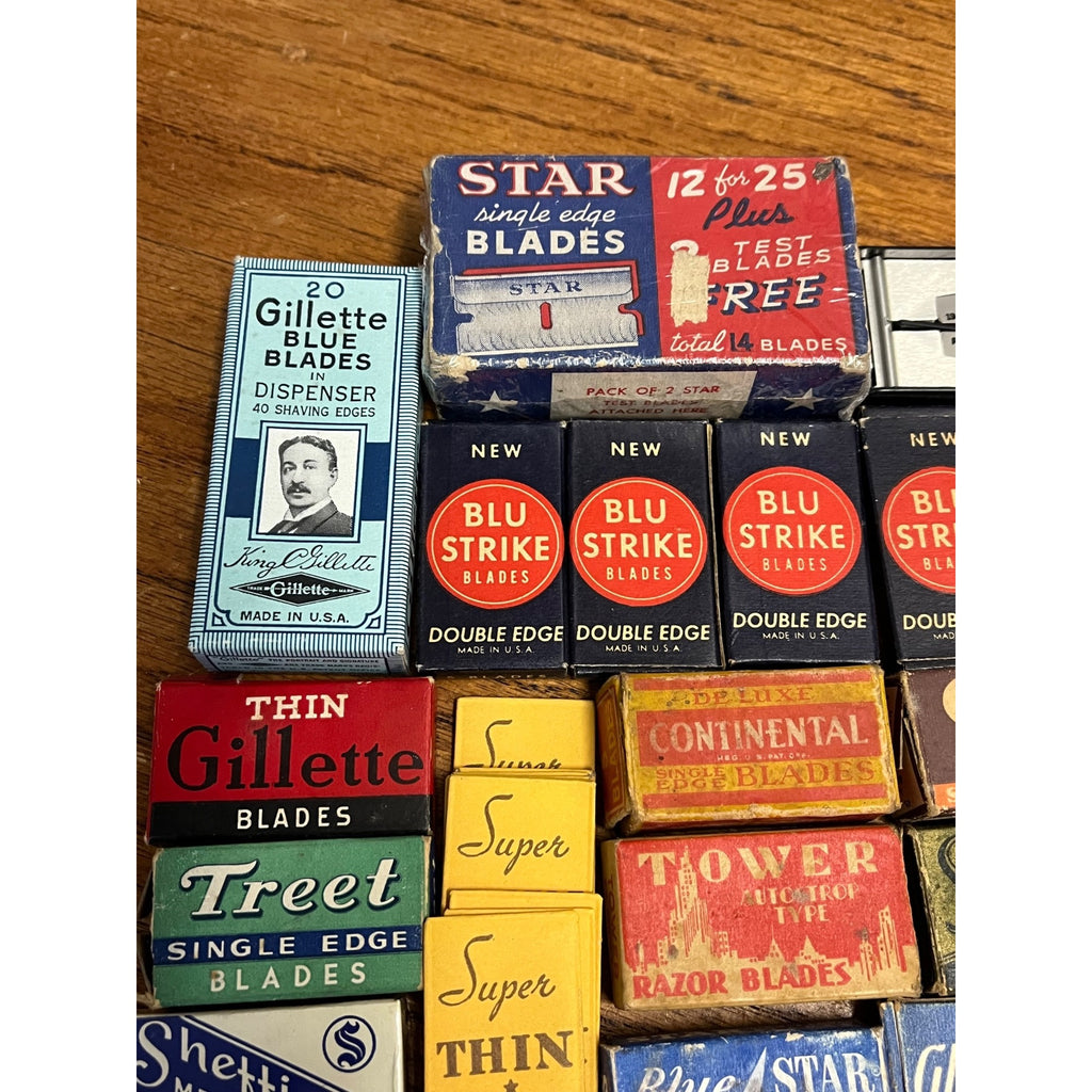 Vintage Shaving Blade Lot NEW NOS Packages Packets Gillette Marlin Gem Blu Strike