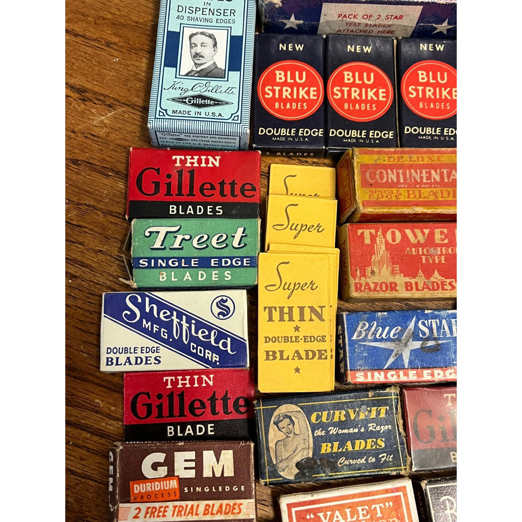 Vintage Shaving Blade Lot NEW NOS Packages Packets Gillette Marlin Gem Blu Strike