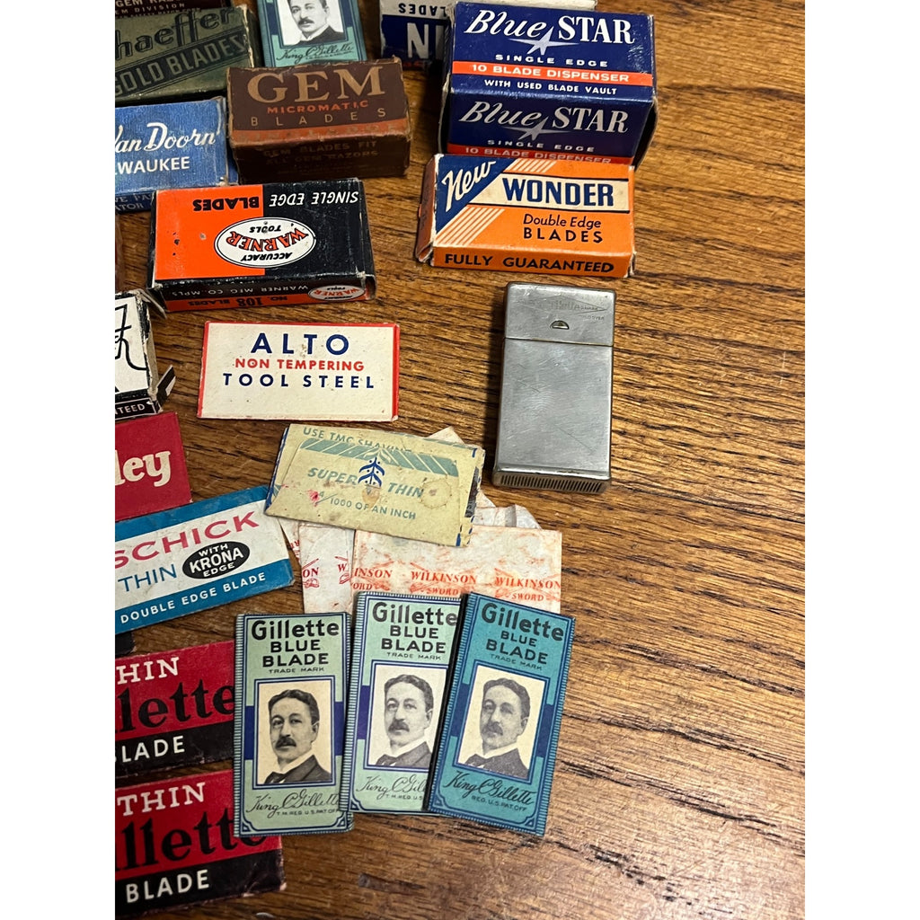 Vintage Shaving Blade Lot NEW NOS Packages Packets Gillette Marlin Gem Blu Strike