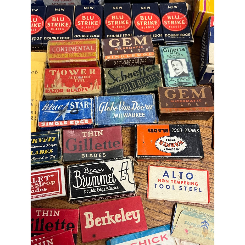 Vintage Shaving Blade Lot NEW NOS Packages Packets Gillette Marlin Gem Blu Strike