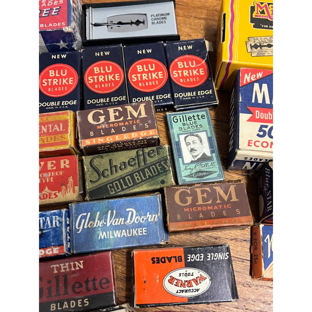 Vintage Shaving Blade Lot NEW NOS Packages Packets Gillette Marlin Gem Blu Strike