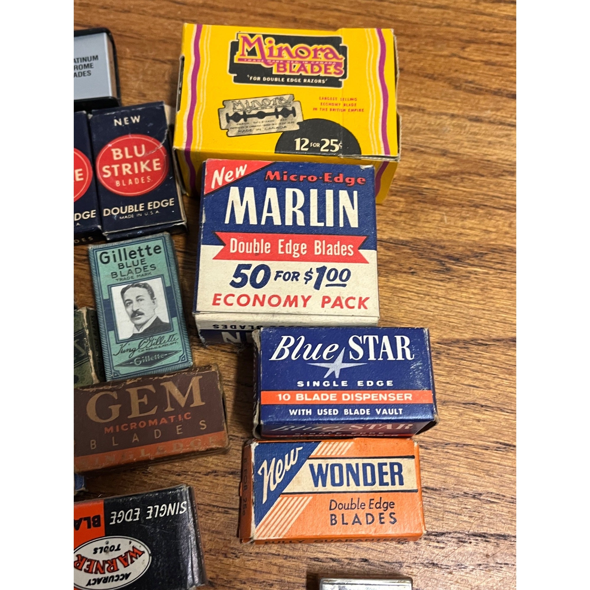 Vintage Shaving Blade Lot NEW NOS Packages Packets Gillette Marlin Gem Blu Strike