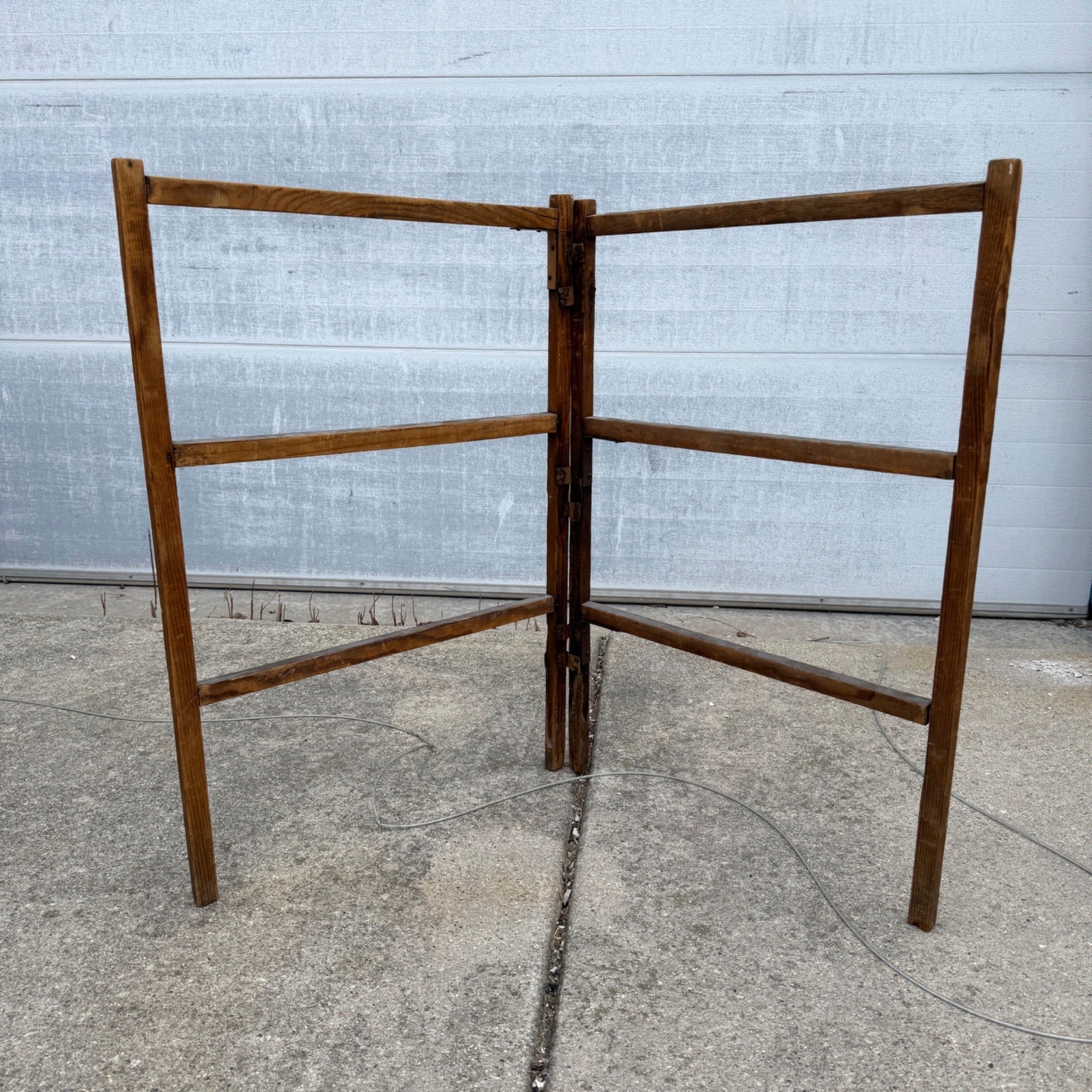 Antique Primitive 19th c. Wooden Fireplace Clothes Drying Rack Farmhouse Laundry