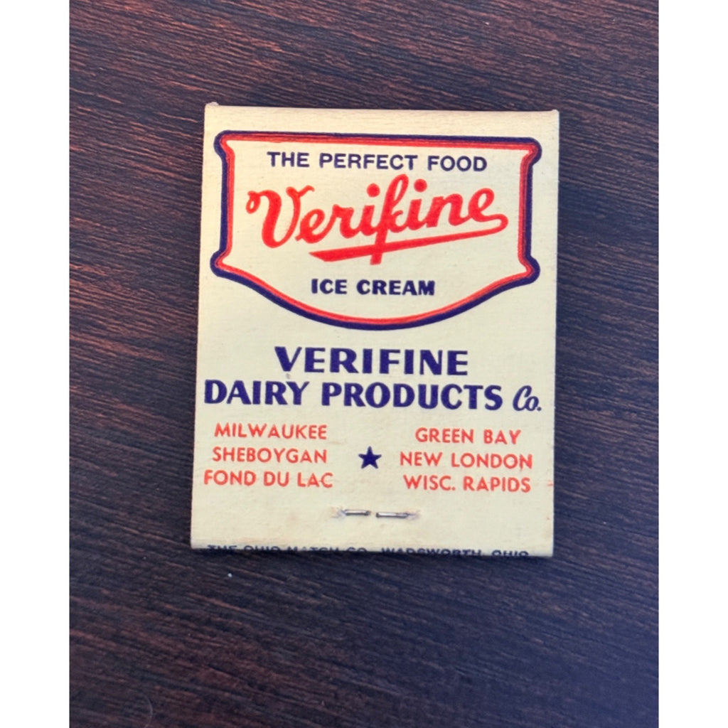 Vintage Verifine Dairy Ice Cream Milwaukee UNSTRUCK Matchbook Advertising Wis WI
