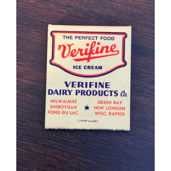 Vintage Verifine Dairy Ice Cream Milwaukee UNSTRUCK Matchbook Advertising Wis WI