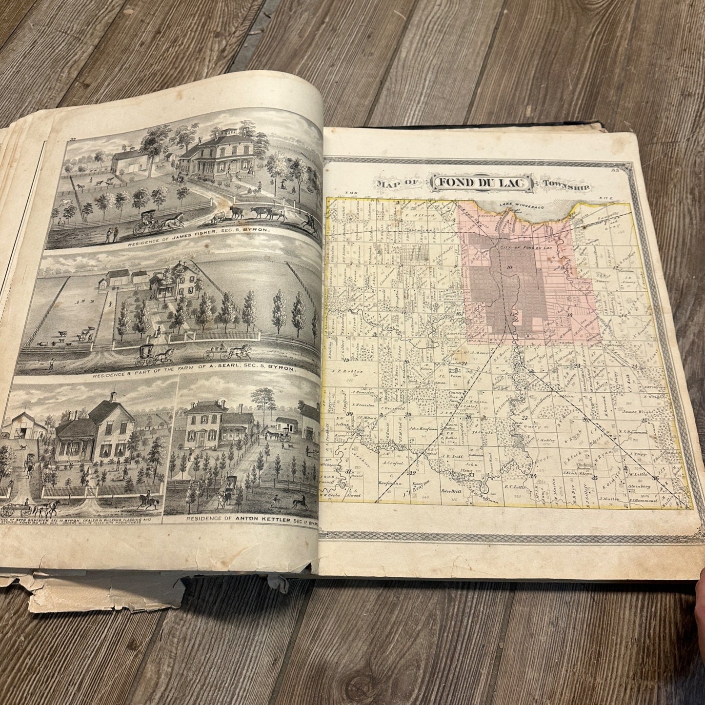 Antique 1874 Fond du Lac County Wisconsin Plat Map Complete Rough