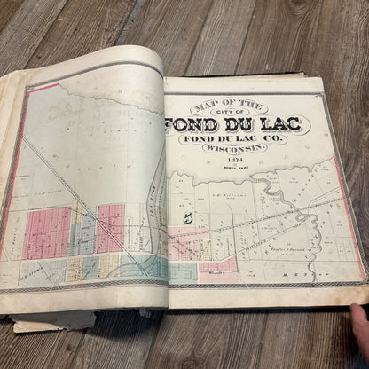 Antique 1874 Fond du Lac County Wisconsin Plat Map Complete Rough