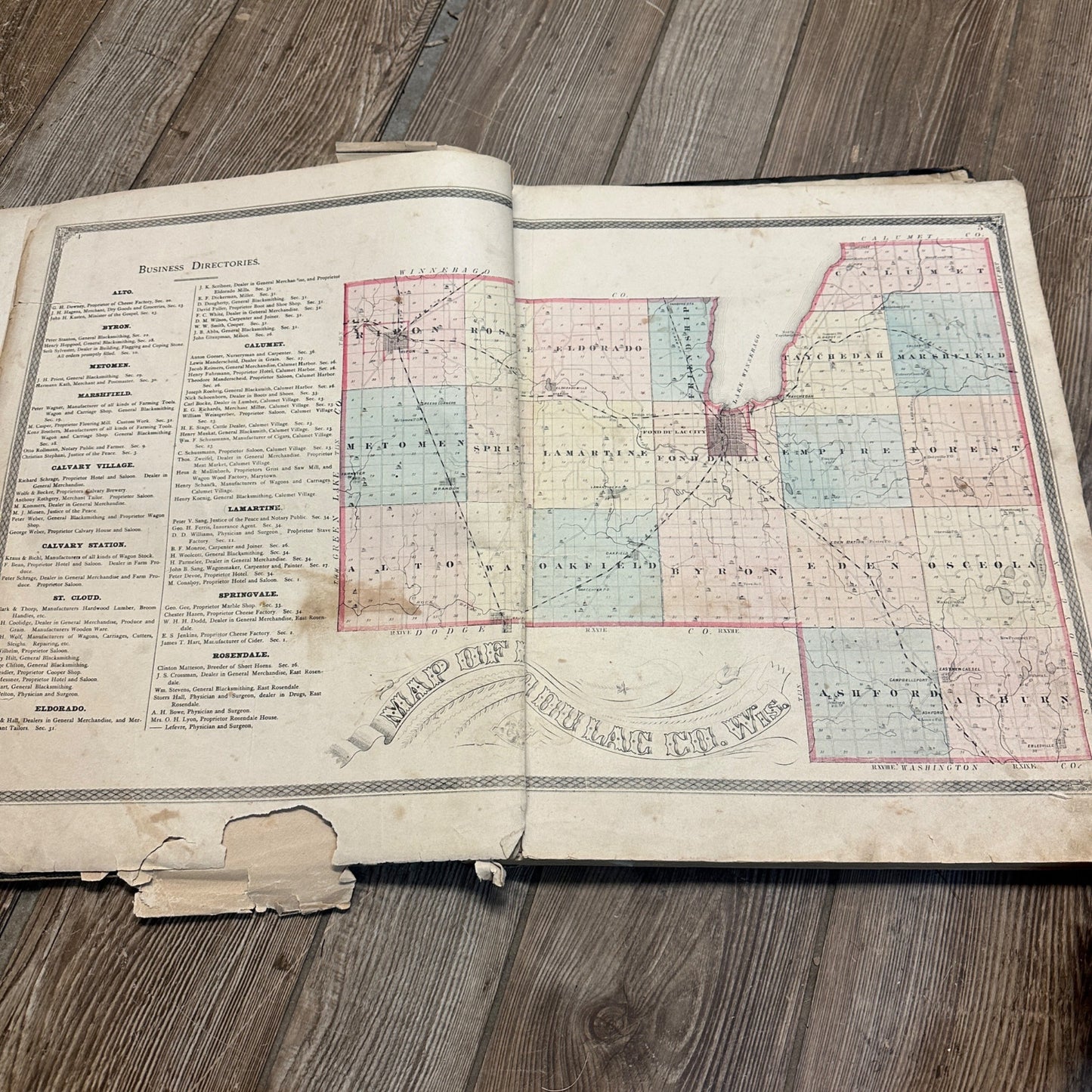 Antique 1874 Fond du Lac County Wisconsin Plat Map Complete Rough