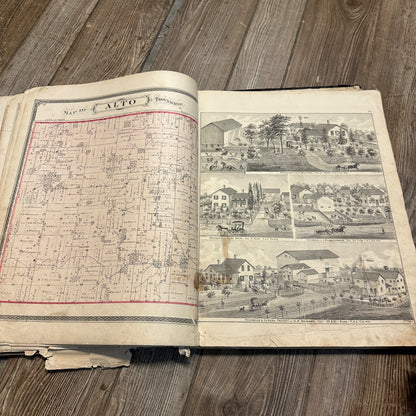 Antique 1874 Fond du Lac County Wisconsin Plat Map Complete Rough