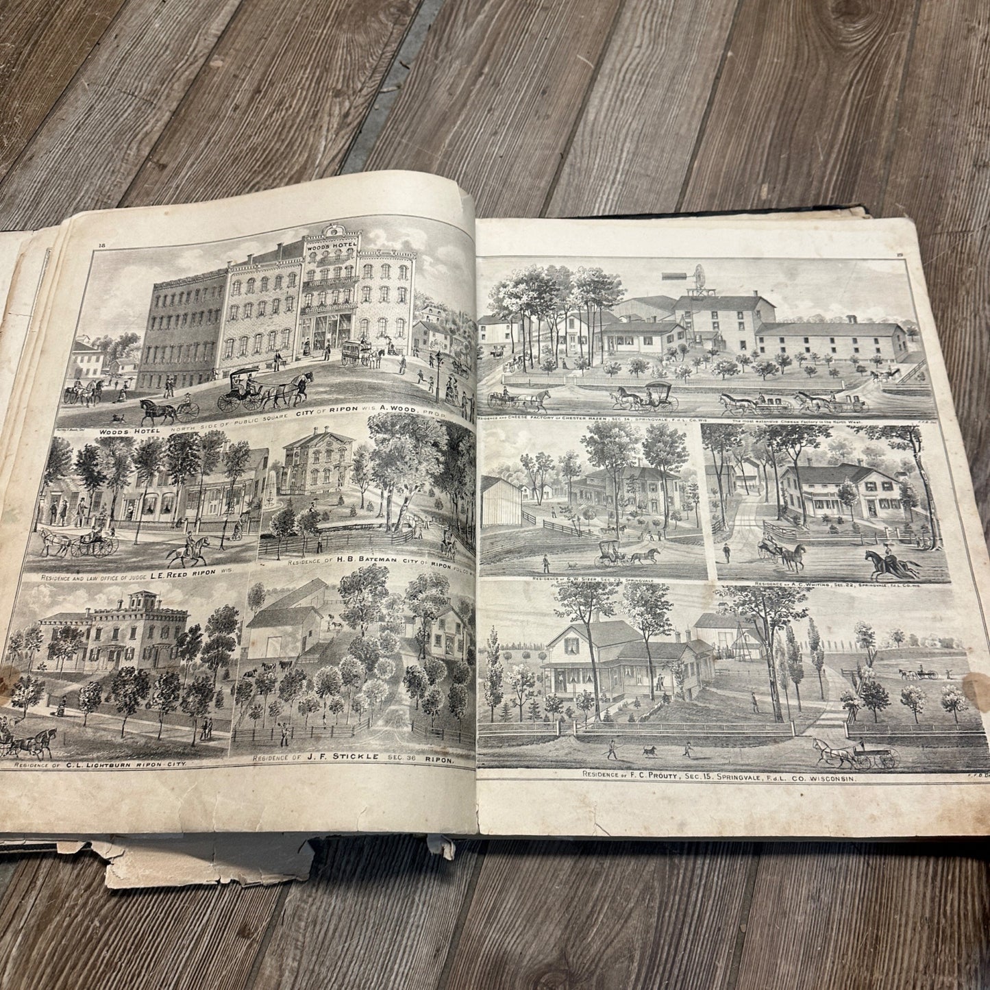 Antique 1874 Fond du Lac County Wisconsin Plat Map Complete Rough