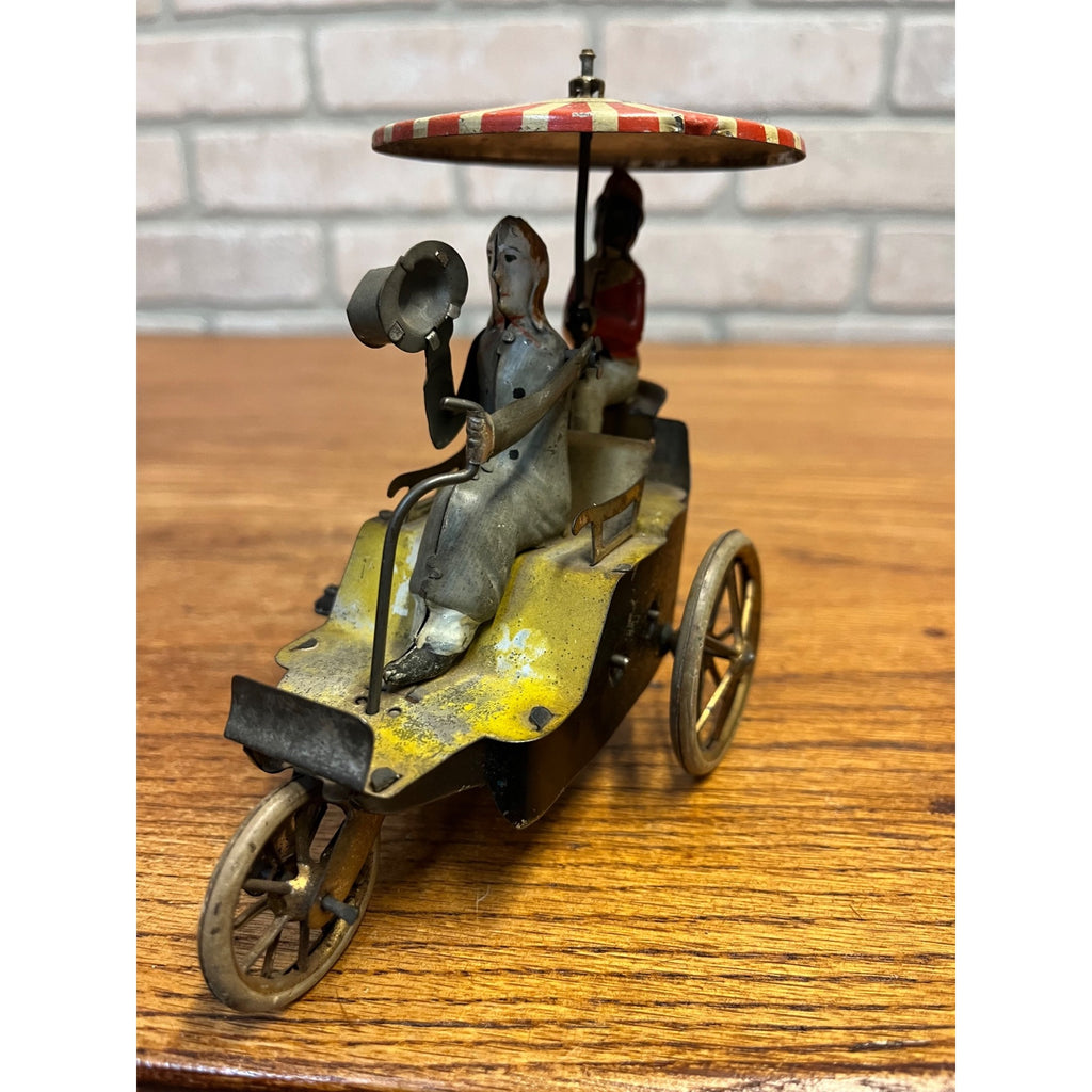 Antique Lehmann 1907 New Century Cycle Flag 3 Wheeler W/ Umbrella Tin Litho