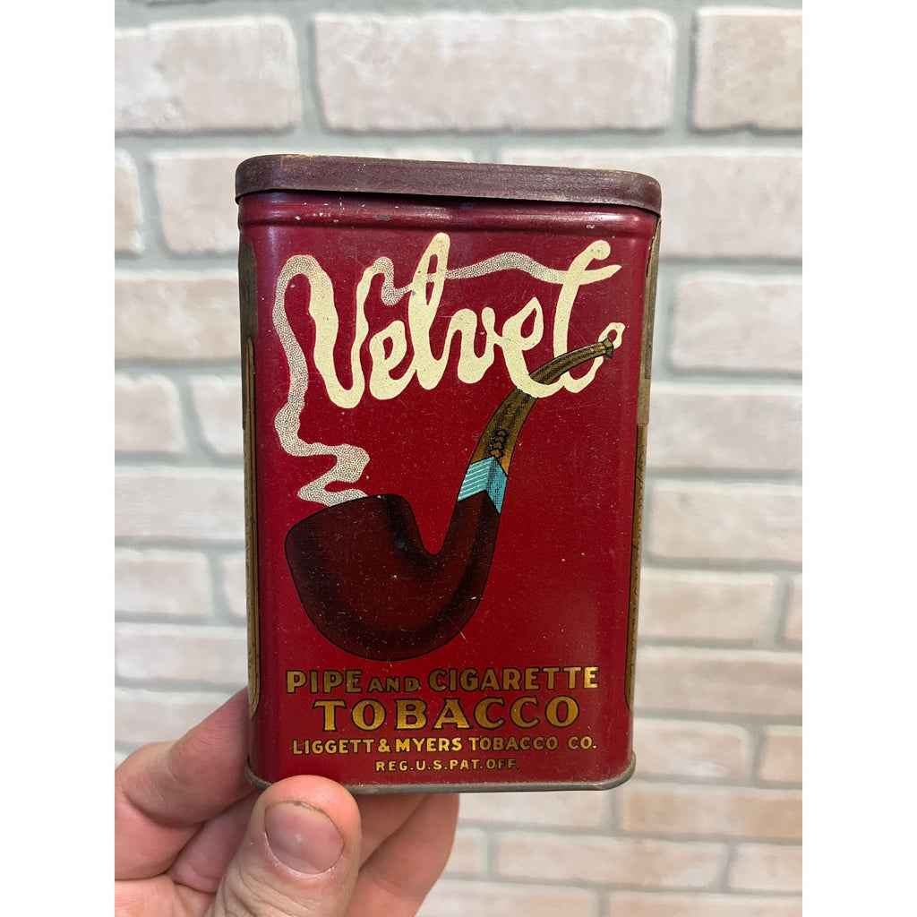 Vintage Early Velvet Tobacco Tin Empty Vertical Pocket Pipe Mixture Can