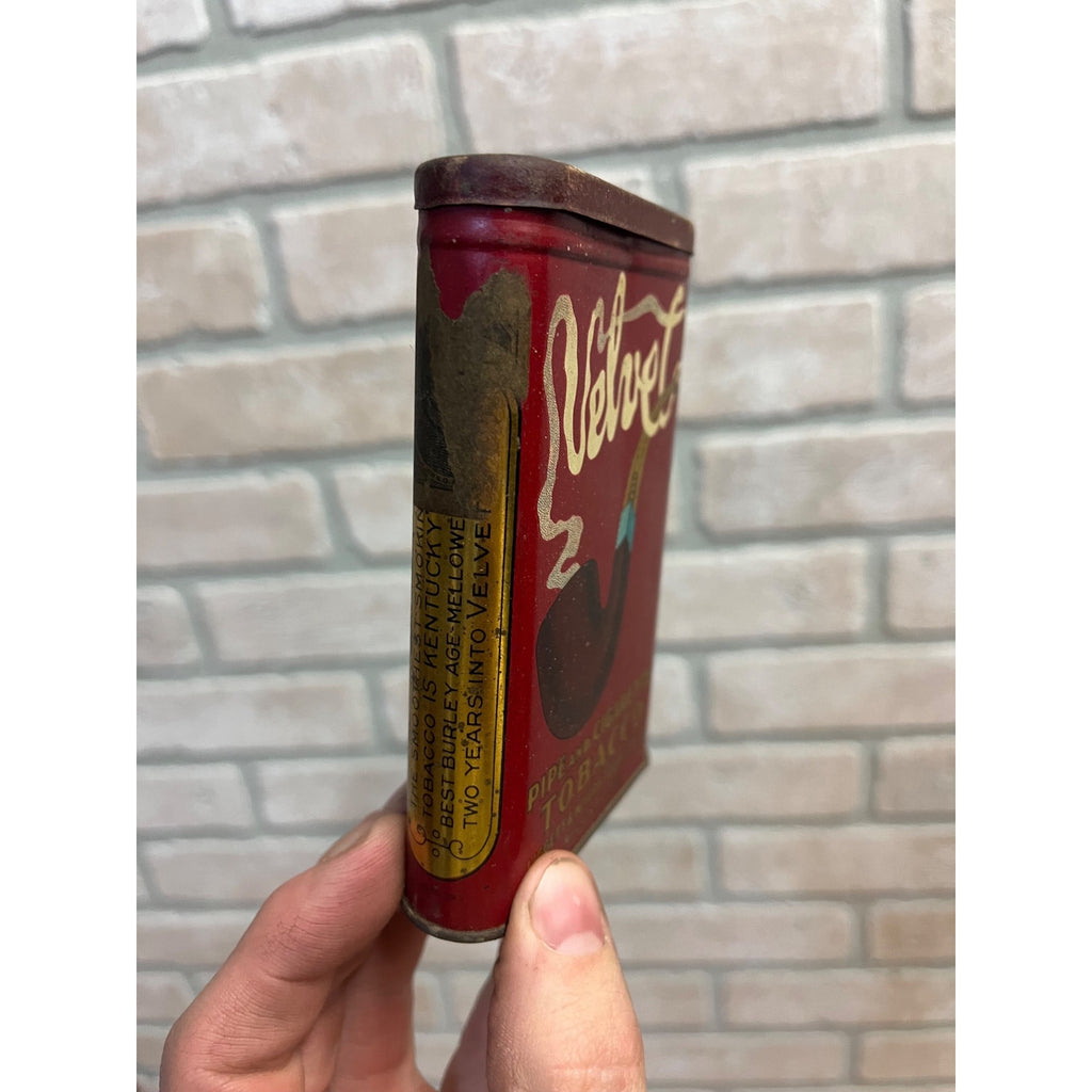 Vintage Early Velvet Tobacco Tin Empty Vertical Pocket Pipe Mixture Can