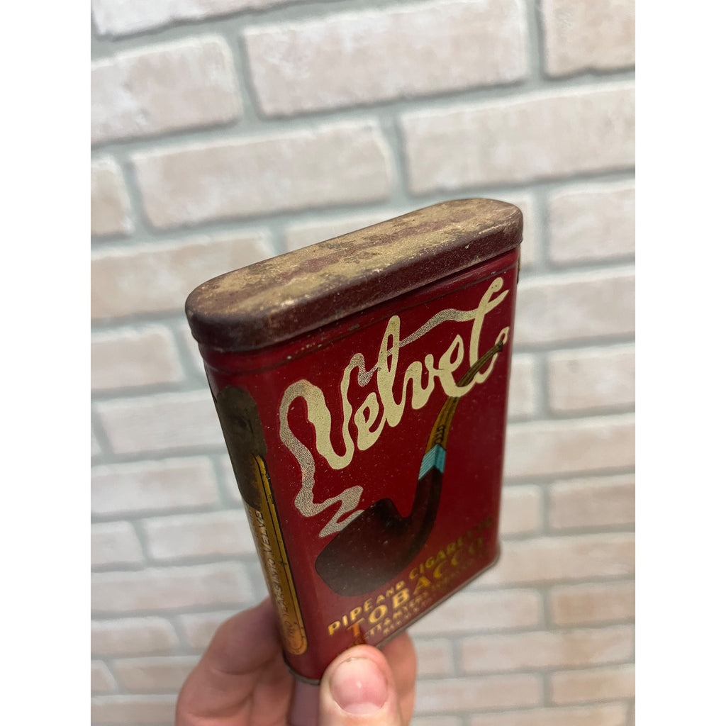 Vintage Early Velvet Tobacco Tin Empty Vertical Pocket Pipe Mixture Can