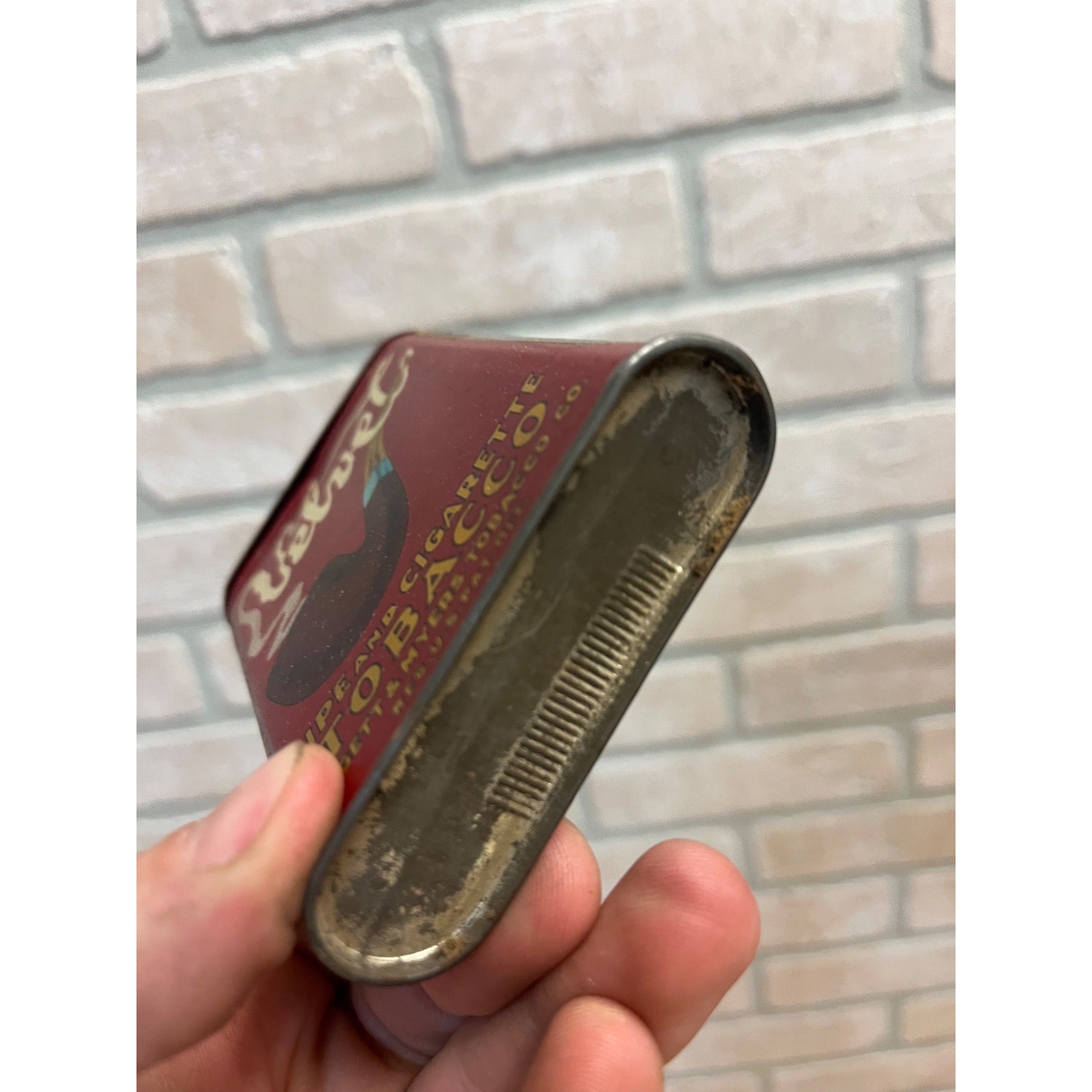 Vintage Early Velvet Tobacco Tin Empty Vertical Pocket Pipe Mixture Can