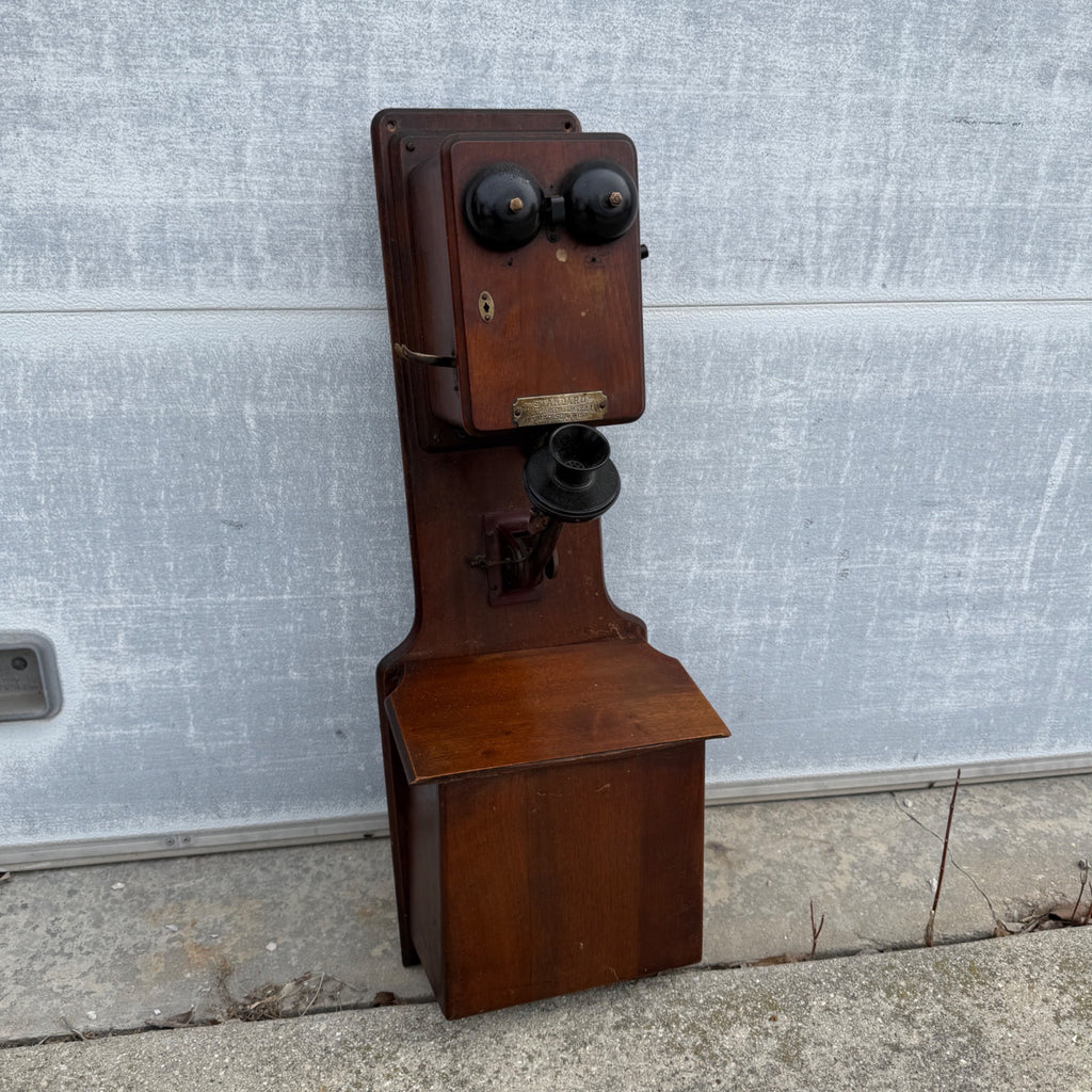 Antique 1900s Wooden Standard Telephone Electric Madison Wisconsin Phone Wall Mount