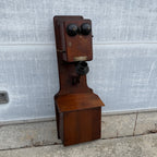 Antique 1900s Wooden Standard Telephone Electric Madison Wisconsin Phone Wall Mount