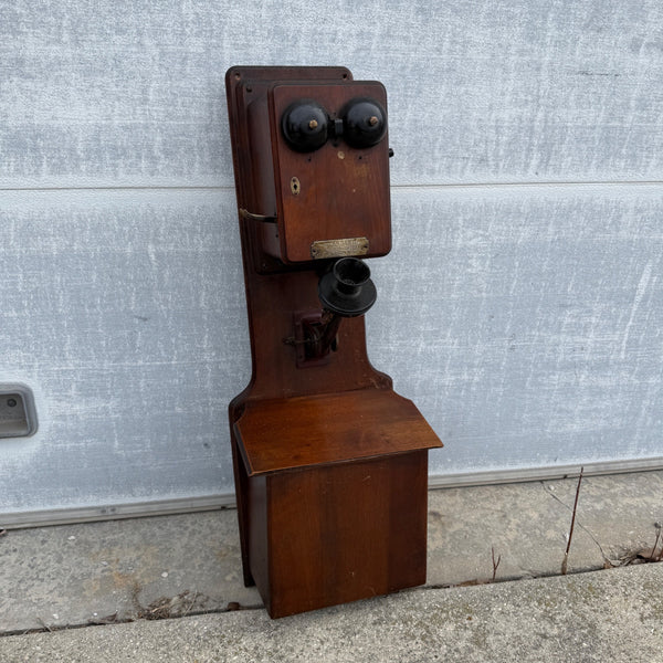 Antique 1900s Wooden Standard Telephone Electric Madison Wisconsin Phone Wall Mount