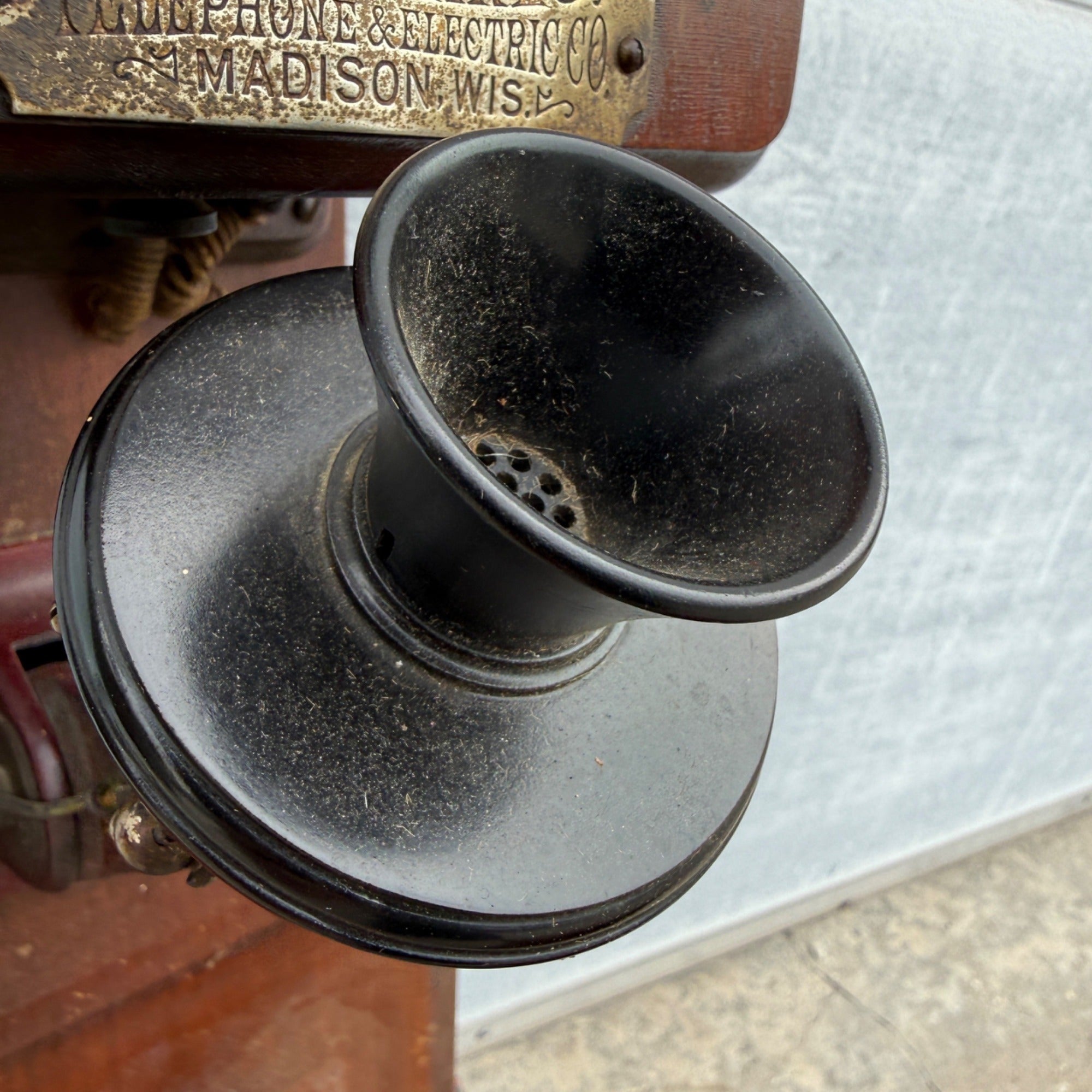 Antique 1900s Wooden Standard Telephone Electric Madison Wisconsin Phone Wall Mount